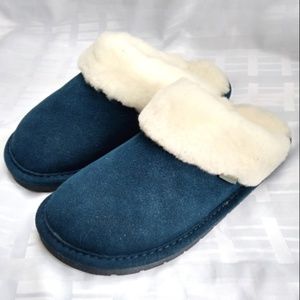 Navy Blue Suede Sheepskin Slippers Cloud Nine sz S